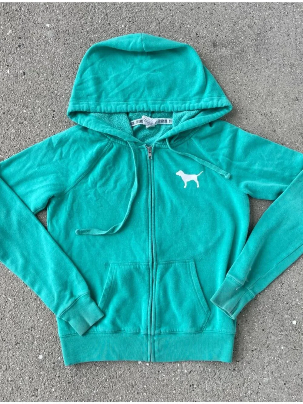 Victoria’s Secret PINK Y2K Zip Up Hoodie XS Green Logo Spellout Tuscan Mom 2010s - Picture 2 of 10